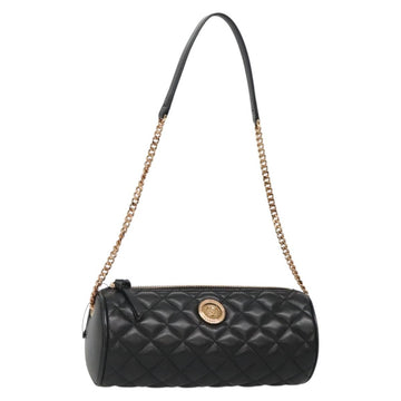 VERSACE Chain Shoulder Bag Leather Black Gold Auth 130260
