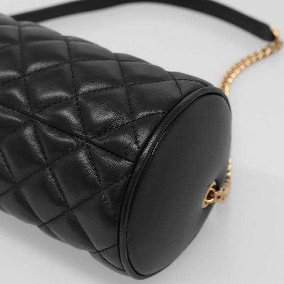 VERSACE Chain Shoulder Bag Leather Black Gold Auth 130260