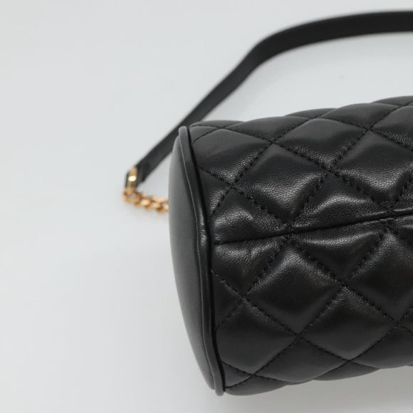 VERSACE Chain Shoulder Bag Leather Black Gold Auth 130260