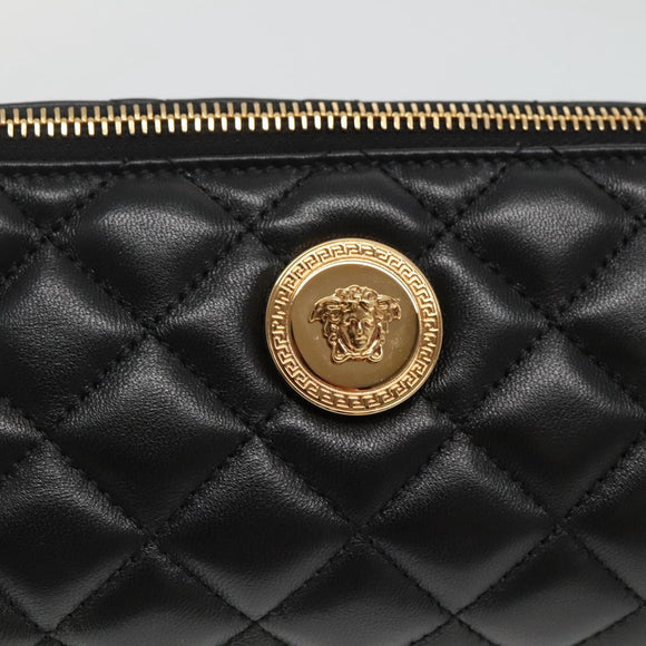 VERSACE Chain Shoulder Bag Leather Black Gold Auth 130260