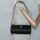VERSACE Chain Shoulder Bag Leather Black Gold Auth 130260-23