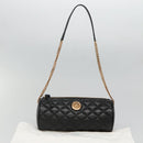 VERSACE Chain Shoulder Bag Leather Black Gold Auth 130260-12