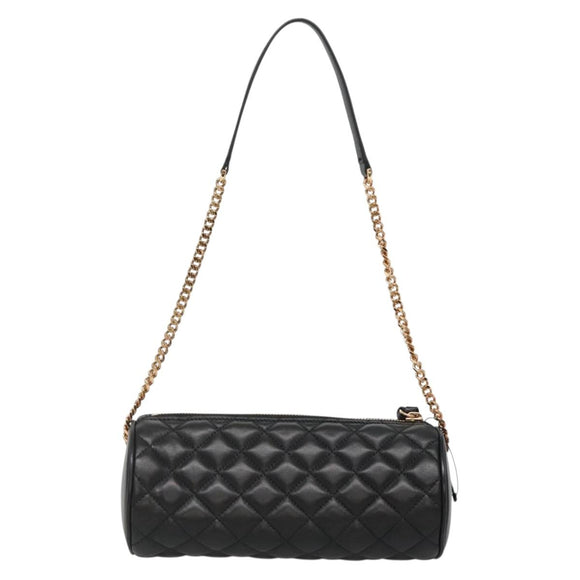 VERSACE Chain Shoulder Bag Leather Black Gold Auth 130260
