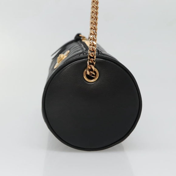 VERSACE Chain Shoulder Bag Leather Black Gold Auth 130260
