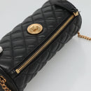 VERSACE Chain Shoulder Bag Leather Black Gold Auth 130260-6