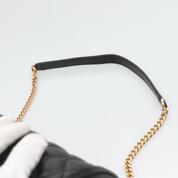 VERSACE Chain Shoulder Bag Leather Black Gold Auth 130260