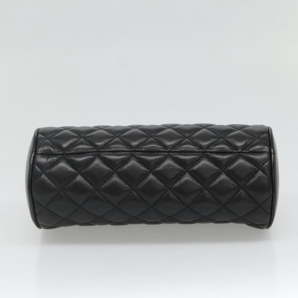 VERSACE Chain Shoulder Bag Leather Black Gold Auth 130260