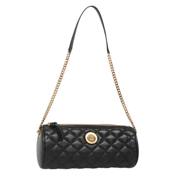 VERSACE Chain Shoulder Bag Leather Black Gold Auth 130261