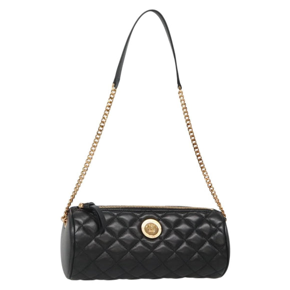 VERSACE Chain Shoulder Bag Leather Black Gold Auth 130261