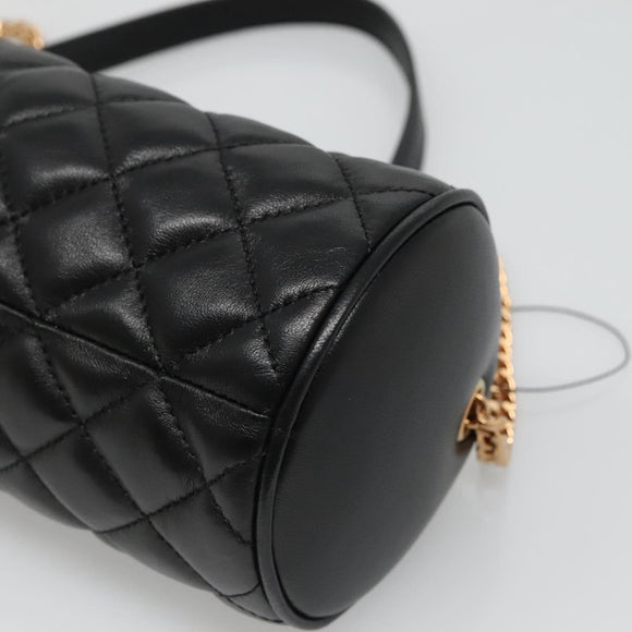 VERSACE Chain Shoulder Bag Leather Black Gold Auth 130261