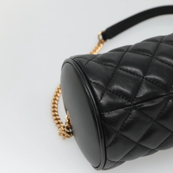 VERSACE Chain Shoulder Bag Leather Black Gold Auth 130261