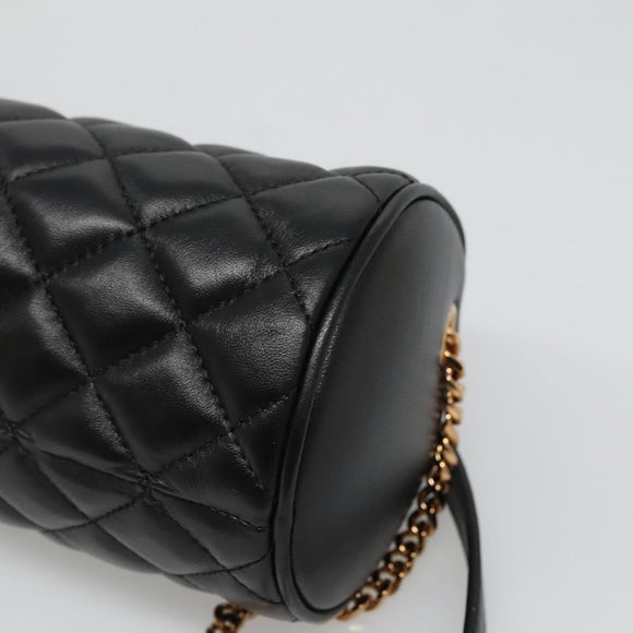 VERSACE Chain Shoulder Bag Leather Black Gold Auth 130261