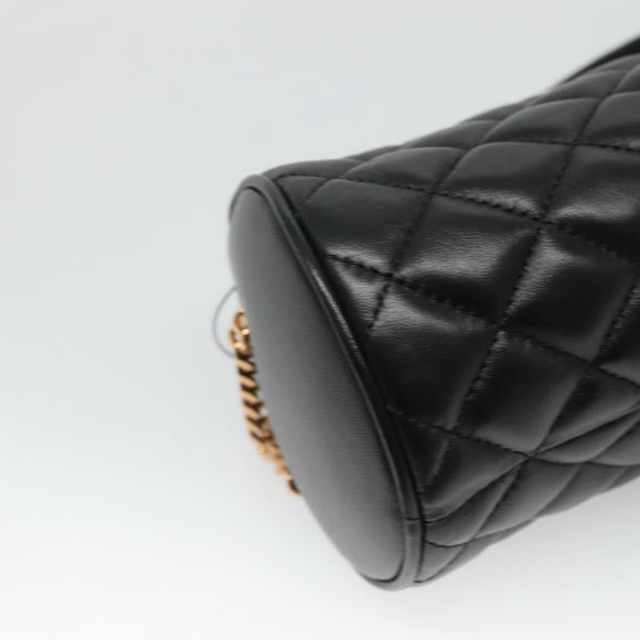 VERSACE Chain Shoulder Bag Leather Black Gold Auth 130261