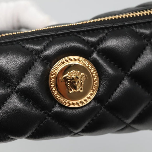 VERSACE Chain Shoulder Bag Leather Black Gold Auth 130261