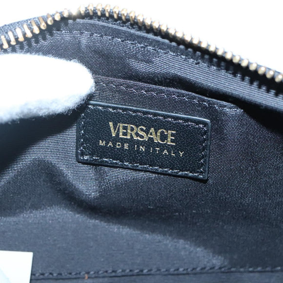 VERSACE Chain Shoulder Bag Leather Black Gold Auth 130261
