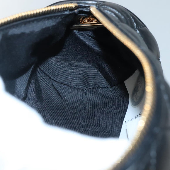 VERSACE Chain Shoulder Bag Leather Black Gold Auth 130261