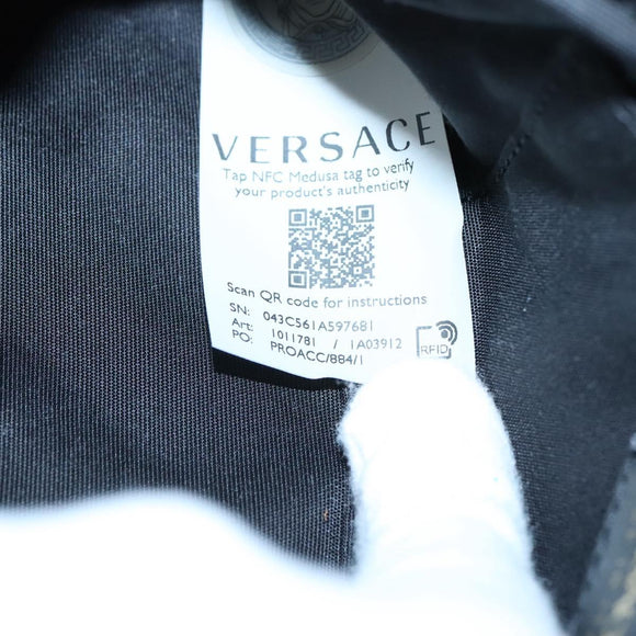 VERSACE Chain Shoulder Bag Leather Black Gold Auth 130261