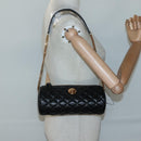 VERSACE Chain Shoulder Bag Leather Black Gold Auth 130261-23