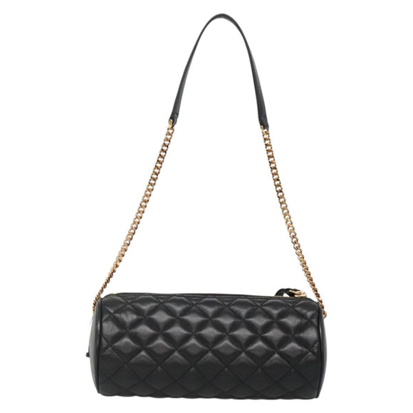 VERSACE Chain Shoulder Bag Leather Black Gold Auth 130261