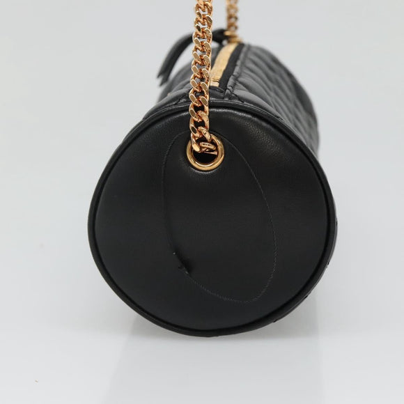 VERSACE Chain Shoulder Bag Leather Black Gold Auth 130261