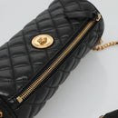 VERSACE Chain Shoulder Bag Leather Black Gold Auth 130261-6