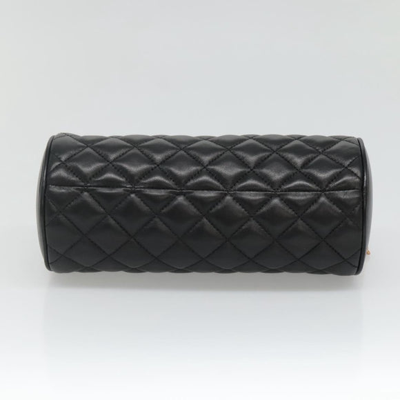 VERSACE Chain Shoulder Bag Leather Black Gold Auth 130261