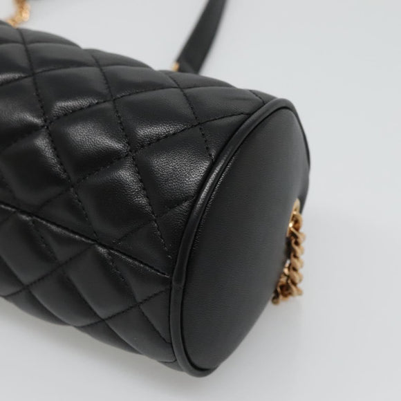 VERSACE Chain Shoulder Bag Leather Black Gold Auth 130262