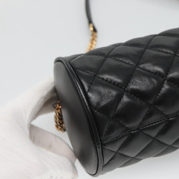 VERSACE Chain Shoulder Bag Leather Black Gold Auth 130262