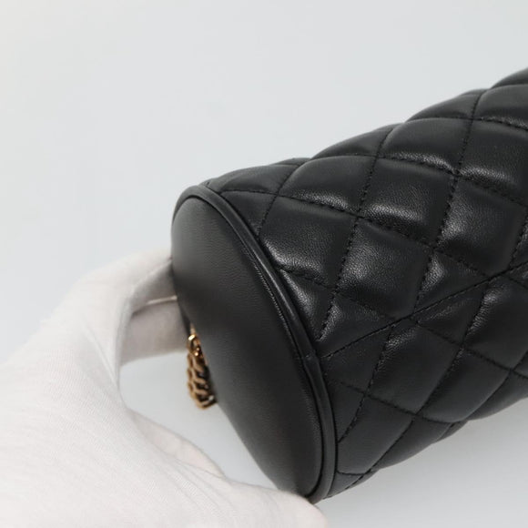 VERSACE Chain Shoulder Bag Leather Black Gold Auth 130262