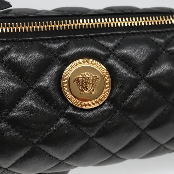 VERSACE Chain Shoulder Bag Leather Black Gold Auth 130262