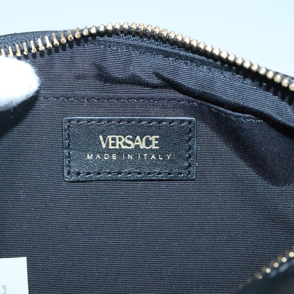VERSACE Chain Shoulder Bag Leather Black Gold Auth 130262