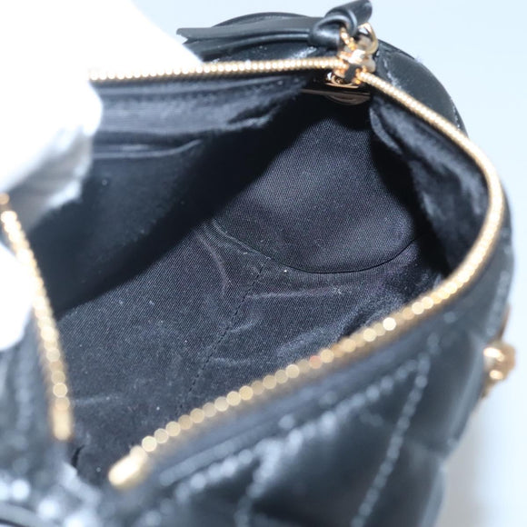 VERSACE Chain Shoulder Bag Leather Black Gold Auth 130262