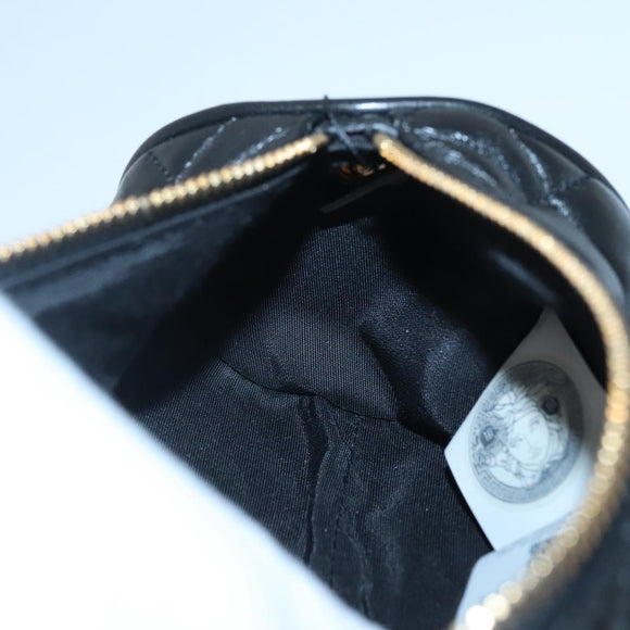 VERSACE Chain Shoulder Bag Leather Black Gold Auth 130262