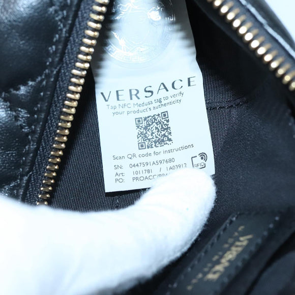 VERSACE Chain Shoulder Bag Leather Black Gold Auth 130262