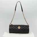 VERSACE Chain Shoulder Bag Leather Black Gold Auth 130262-12