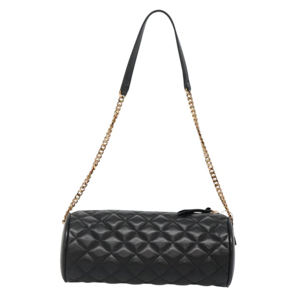 VERSACE Chain Shoulder Bag Leather Black Gold Auth 130262
