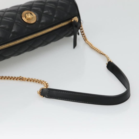 VERSACE Chain Shoulder Bag Leather Black Gold Auth 130262