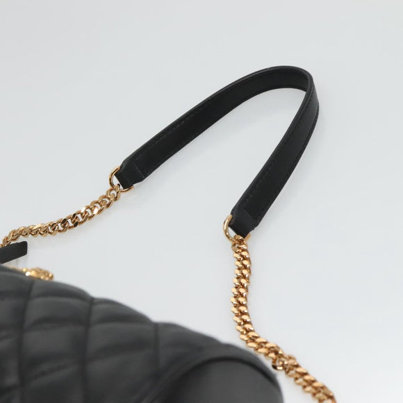 VERSACE Chain Shoulder Bag Leather Black Gold Auth 130262
