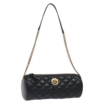 VERSACE Chain Shoulder Bag Leather Black Gold Auth 130264
