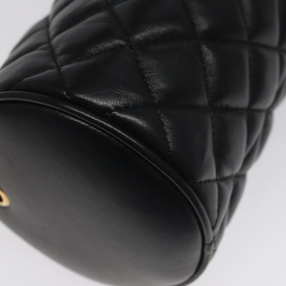 VERSACE Chain Shoulder Bag Leather Black Gold Auth 130264