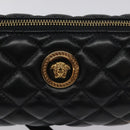 VERSACE Chain Shoulder Bag Leather Black Gold Auth 130264-17