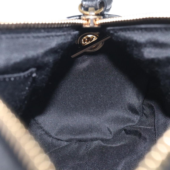 VERSACE Chain Shoulder Bag Leather Black Gold Auth 130264