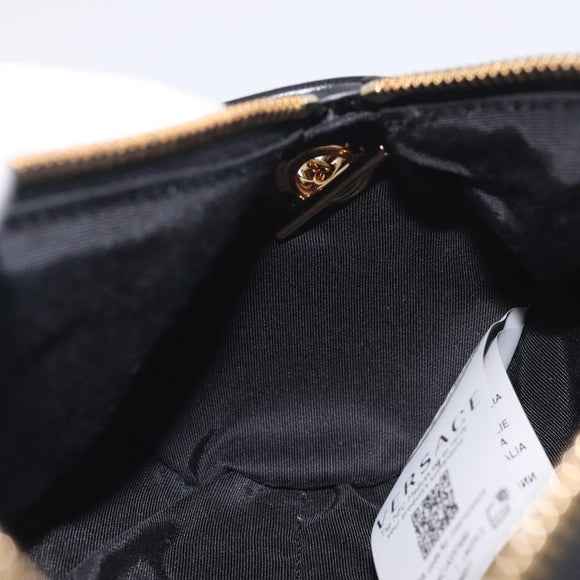 VERSACE Chain Shoulder Bag Leather Black Gold Auth 130264