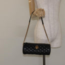 VERSACE Chain Shoulder Bag Leather Black Gold Auth 130264-22