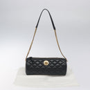 VERSACE Chain Shoulder Bag Leather Black Gold Auth 130264-12