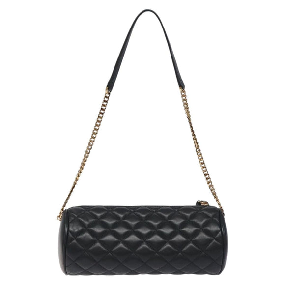 VERSACE Chain Shoulder Bag Leather Black Gold Auth 130264