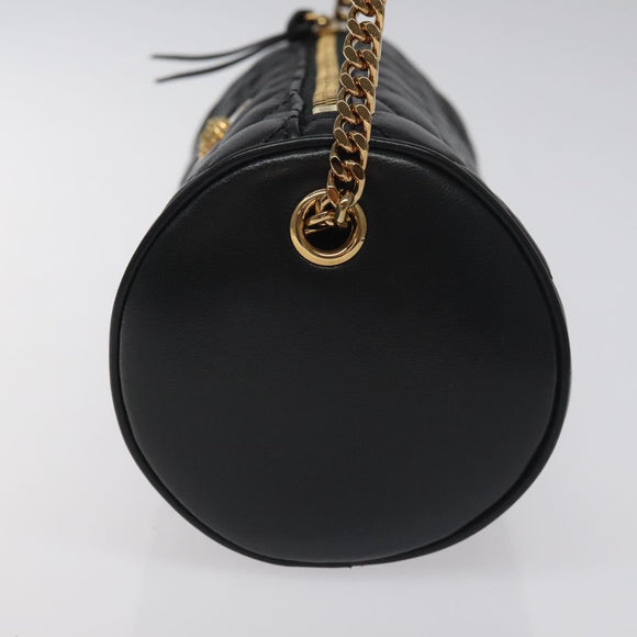 VERSACE Chain Shoulder Bag Leather Black Gold Auth 130264