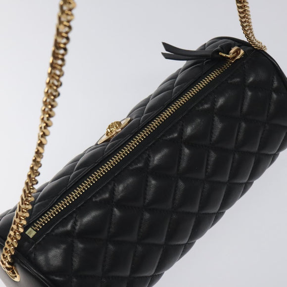 VERSACE Chain Shoulder Bag Leather Black Gold Auth 130264