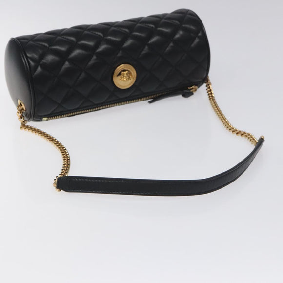 VERSACE Chain Shoulder Bag Leather Black Gold Auth 130264