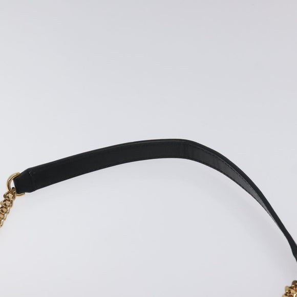 VERSACE Chain Shoulder Bag Leather Black Gold Auth 130264